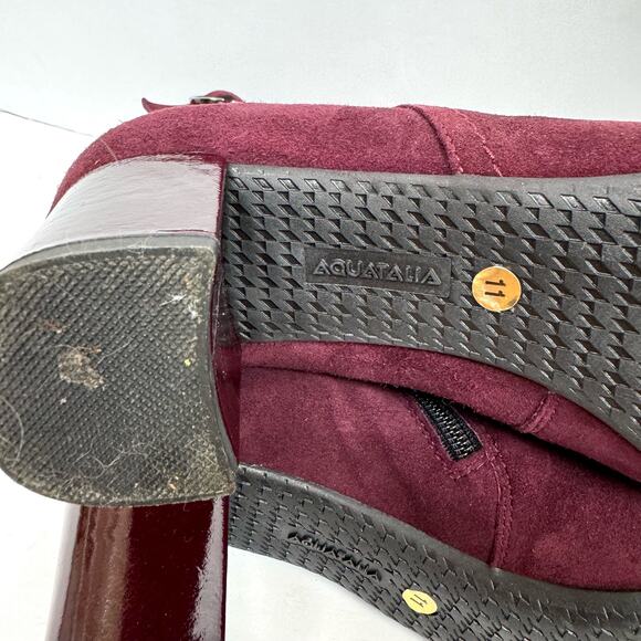 AQUATALIA by Marvin K Ankle Boots Burgundy Suede High Heel Buckle Size 11 - Picture 7 of 7